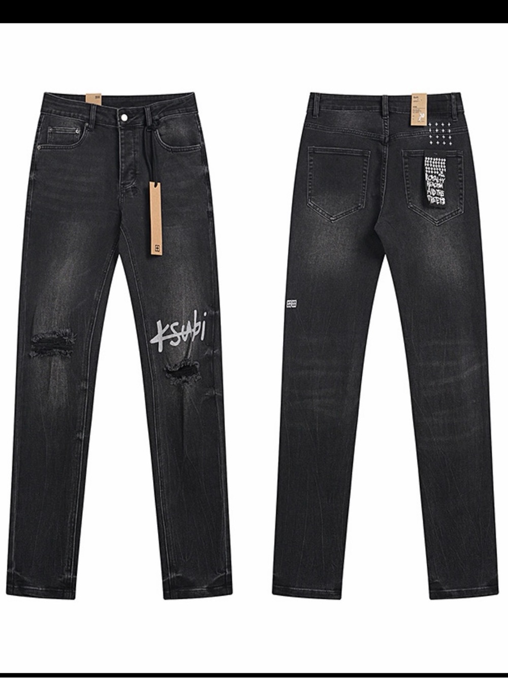 Ksubi Black Slim Straight Jeans with Graphic Signature